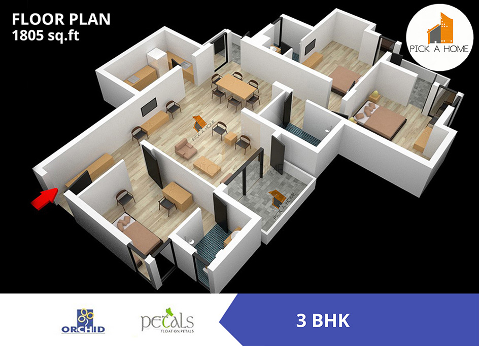 3 BHK (1805 sqFT) apartments for sale/rent in Orchid Infrastructure Developers Pvt. Ltd ORCHID PETALS, Sector 49