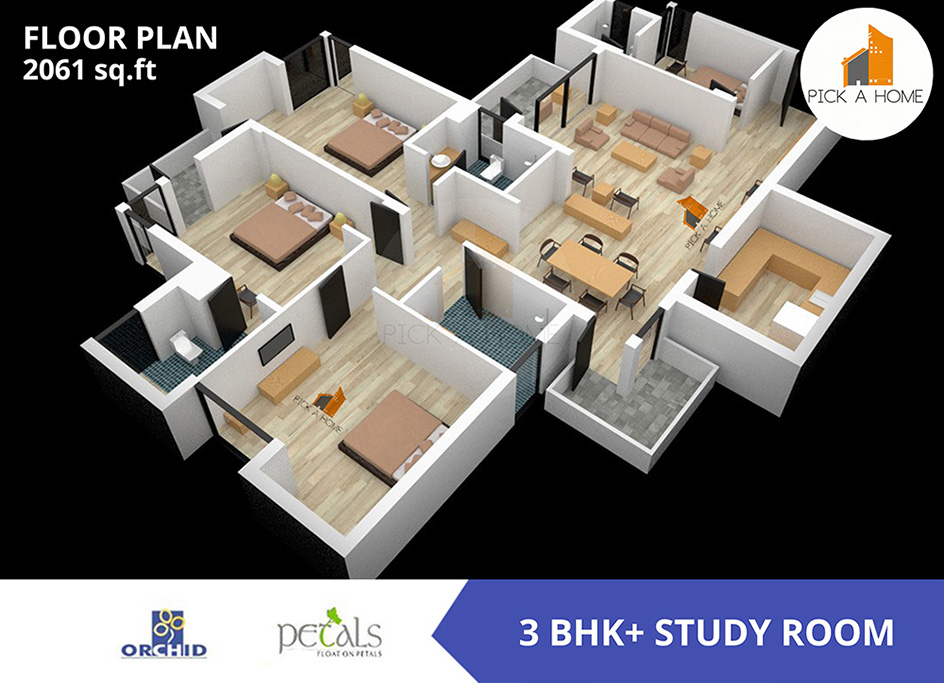 3 BHK + Servant Room  (2061 sqFT) apartments for sale/rent in Orchid Infrastructure Developers Pvt. Ltd ORCHID PETALS, Sector 49
