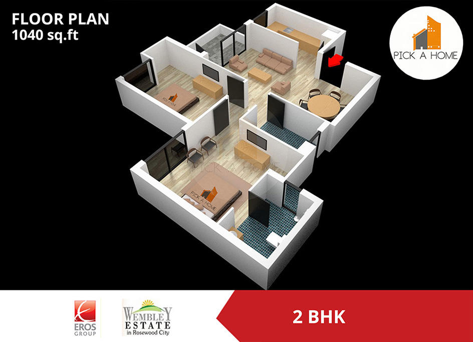 2 BHK  (1040 sqFT) apartments for sale/rent in Eros City Developers Pvt. Ltd EROS WEMBLEY ESTATE, NIRVANA COUNTRY I