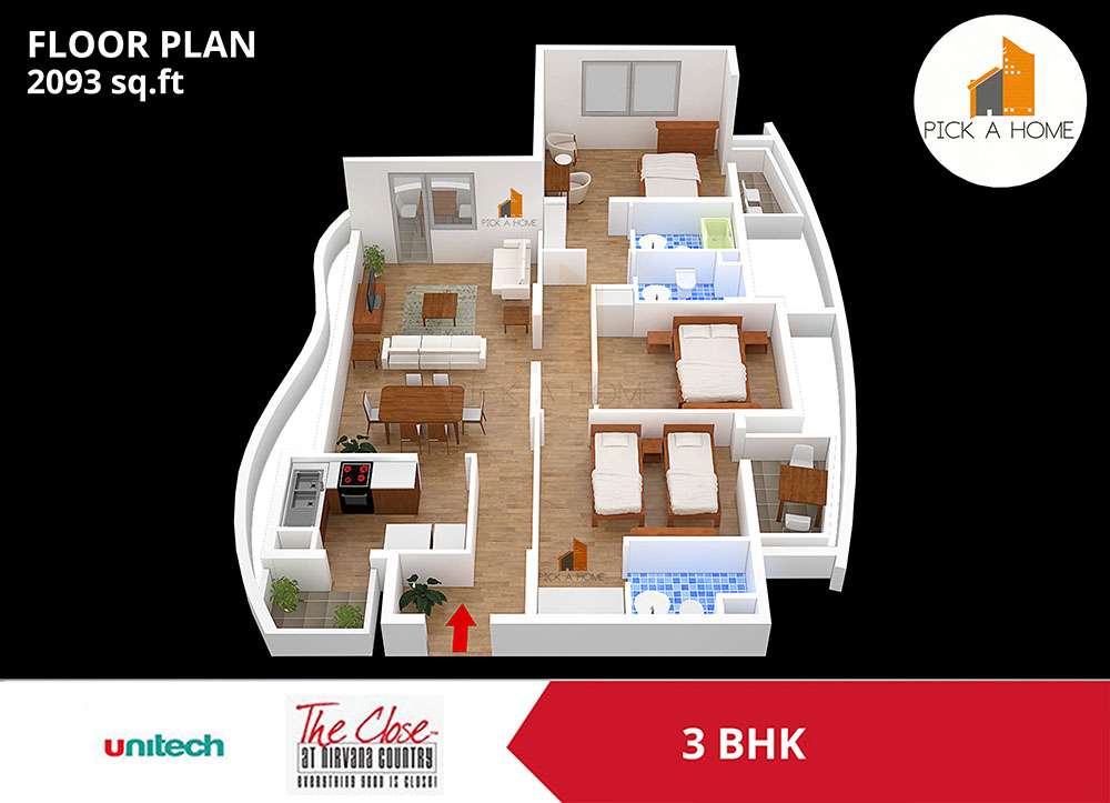 3 BHK (2093 sqFT) apartments for sale/rent in Unitech Limited UNITECH THE CLOSE SOUTH, NIRVANA COUNTRY I