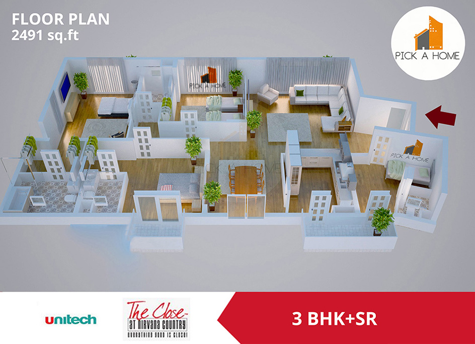 3 BHK + Servant Room  (2491 sqFT) apartments for sale/rent in Unitech Limited UNITECH THE CLOSE SOUTH, NIRVANA COUNTRY I