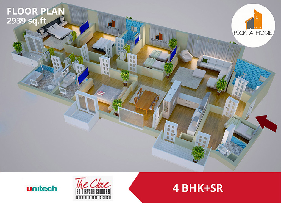 4 BHK + Servant Room  (2939 sqFT) apartments for sale/rent in Unitech Limited UNITECH THE CLOSE SOUTH, NIRVANA COUNTRY I