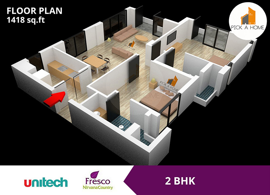 2 BHK (1418 sqFT) apartments for sale/rent in Unitech Limited UNITECH FRESCO, NIRVANA COUNTRY I