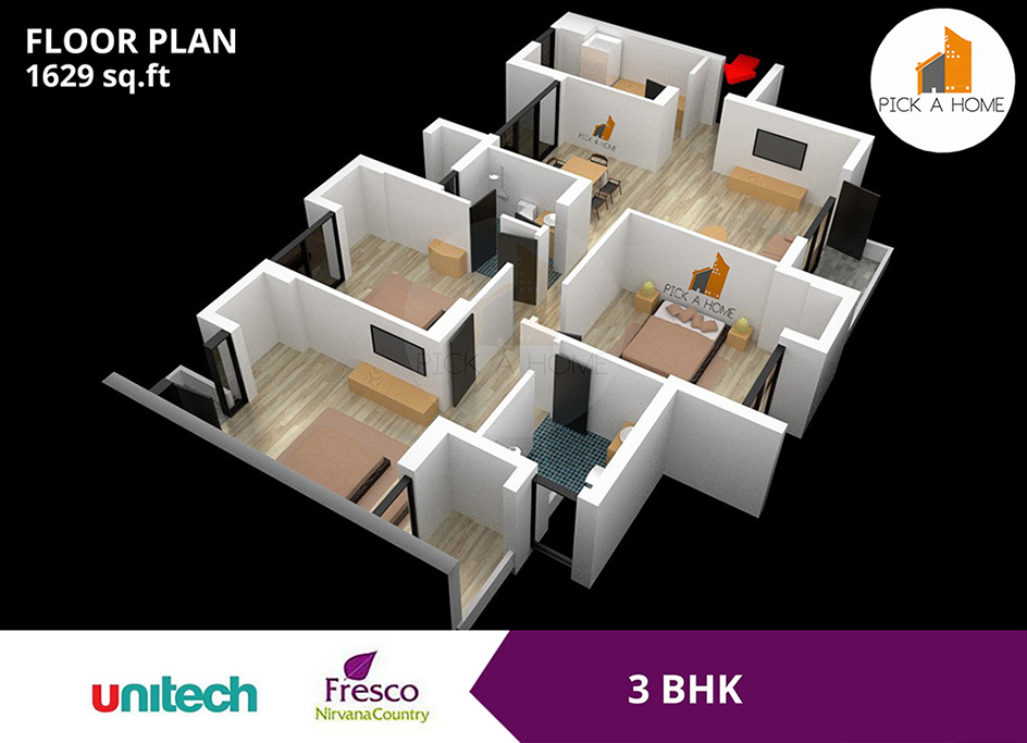 3 BHK (1629 sqFT) apartments for sale/rent in Unitech Limited UNITECH FRESCO, NIRVANA COUNTRY I