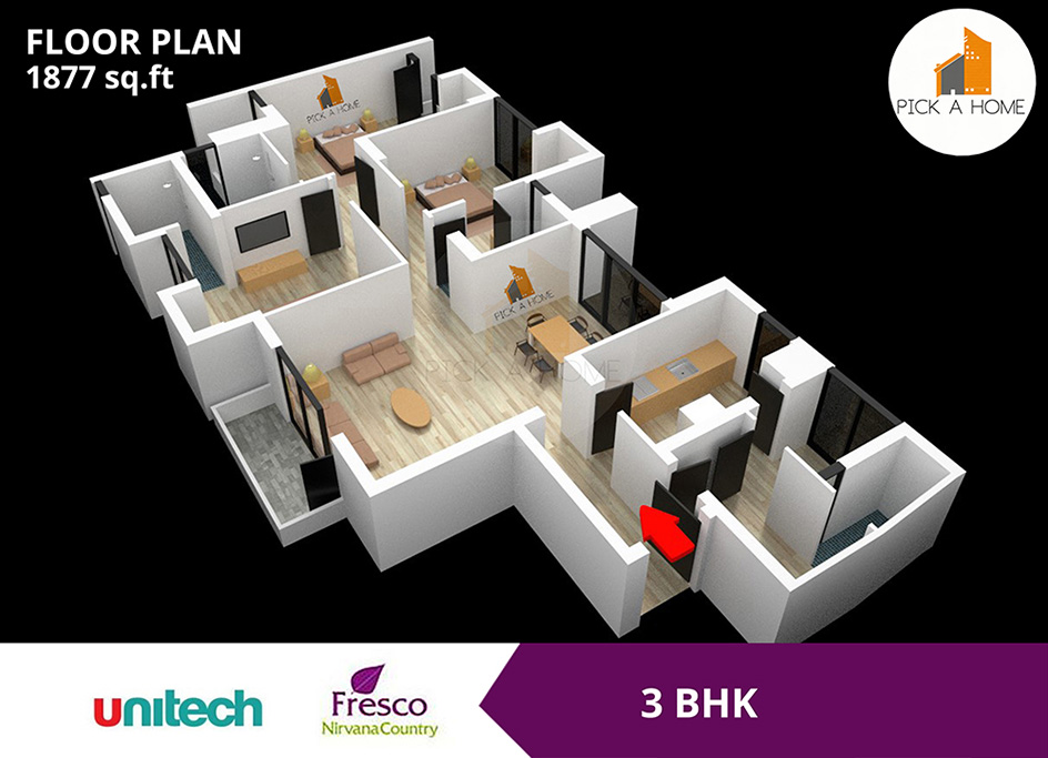 3 BHK + Servant Room  (1877 sqFT) apartments for sale/rent in Unitech Limited UNITECH FRESCO, NIRVANA COUNTRY I