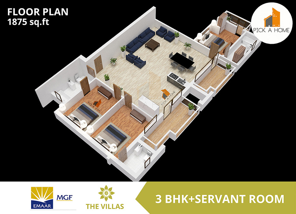 3 BHK + S. R. (1875 sqFT) apartments for sale/rent in Emaar MGF Land Limited EMAAR MGF THE VILLAS , DLF PHASE 2