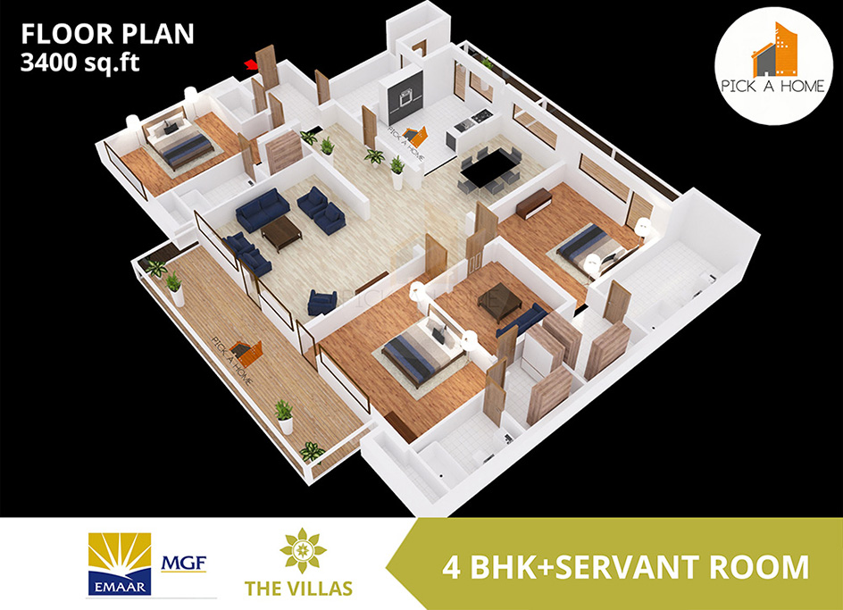 4 BHK + S. R. (3400 sqFT) apartments for sale/rent in Emaar MGF Land Limited EMAAR MGF THE VILLAS , DLF PHASE 2