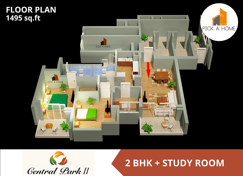 2 BHK + Study  (1495 sqFT) apartments for sale/rent in Sweta Estates Pvt. Ltd SWETA CENTRAL PARK II, SOHNA ROAD