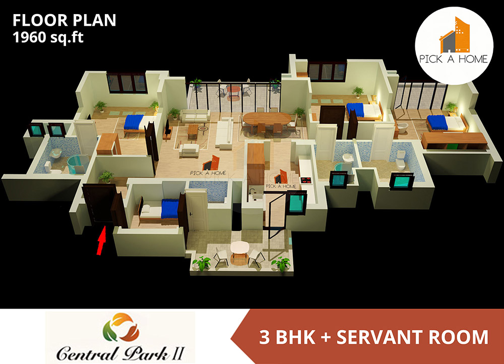 3 BHK + Study  (1960 sqFT) apartments for sale/rent in Sweta Estates Pvt. Ltd SWETA CENTRAL PARK II, SOHNA ROAD