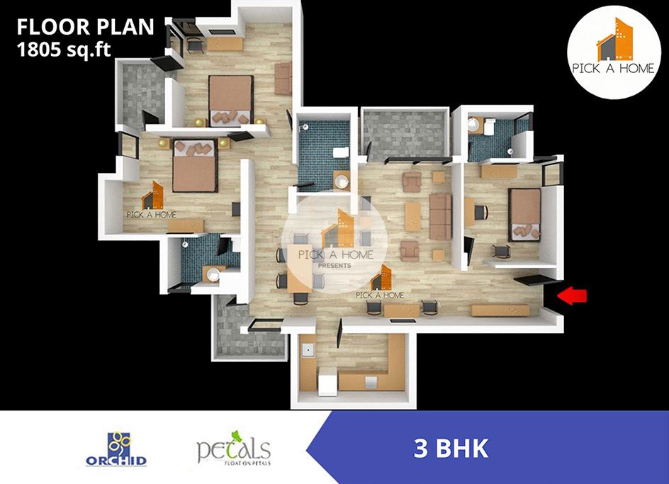 3 BHK (1805 sqFT) apartments for sale/rent in Orchid Infrastructure Developers Pvt. Ltd ORCHID PETALS, Sector 49