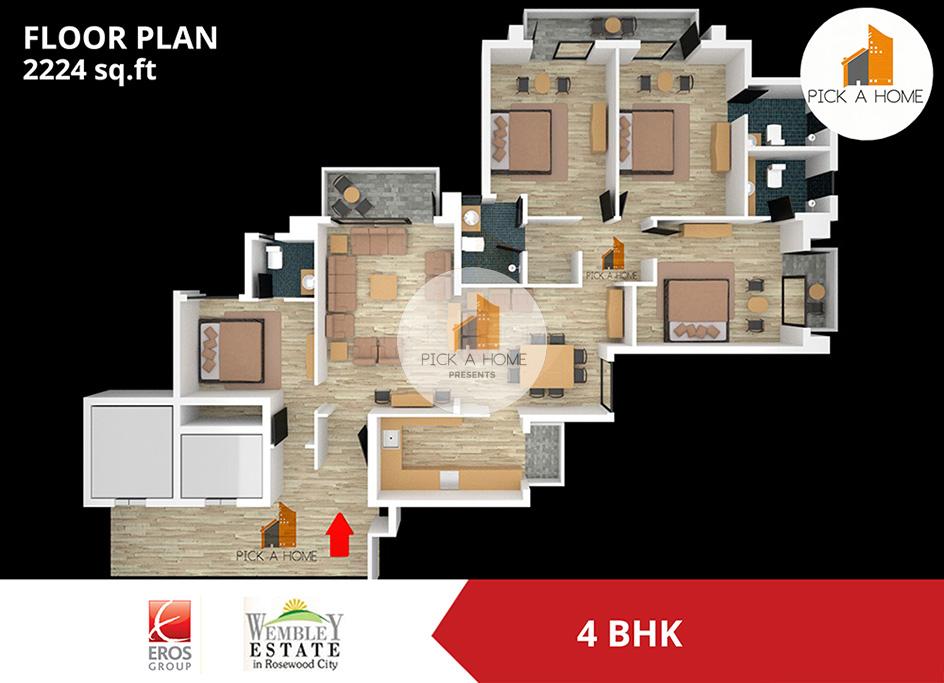 4 BHK  (2224 sqFT) apartments for sale/rent in Eros City Developers Pvt. Ltd EROS WEMBLEY ESTATE, NIRVANA COUNTRY I