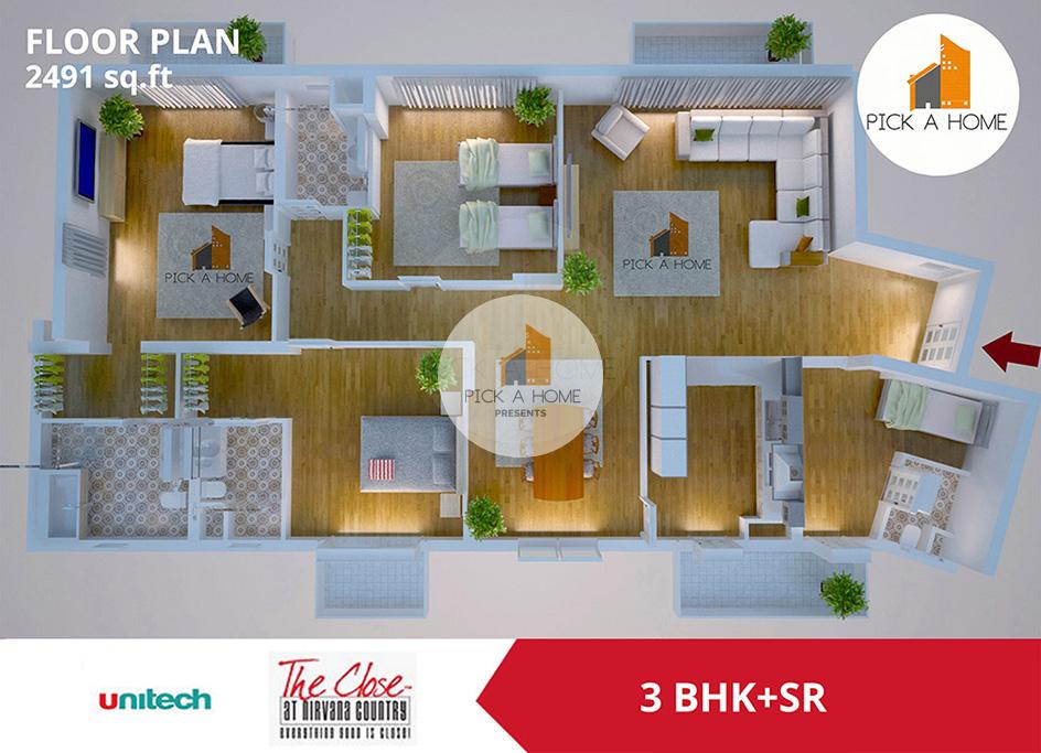 3 BHK + Servant Room  (2491 sqFT) apartments for sale/rent in Unitech Limited UNITECH THE CLOSE SOUTH, NIRVANA COUNTRY I
