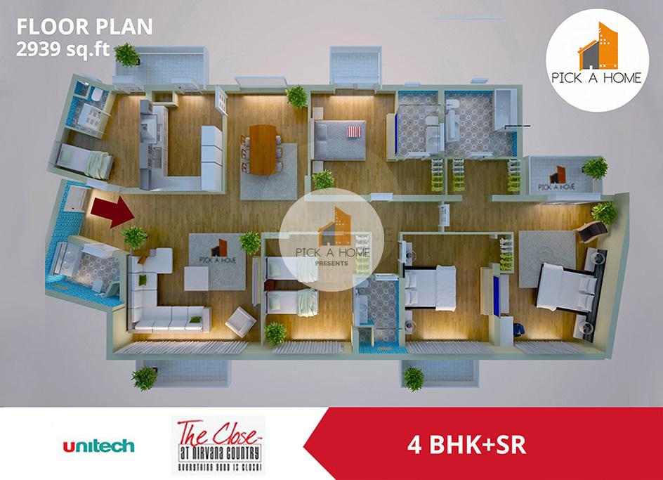 4 BHK + Servant Room  (2939 sqFT) apartments for sale/rent in Unitech Limited UNITECH THE CLOSE SOUTH, NIRVANA COUNTRY I