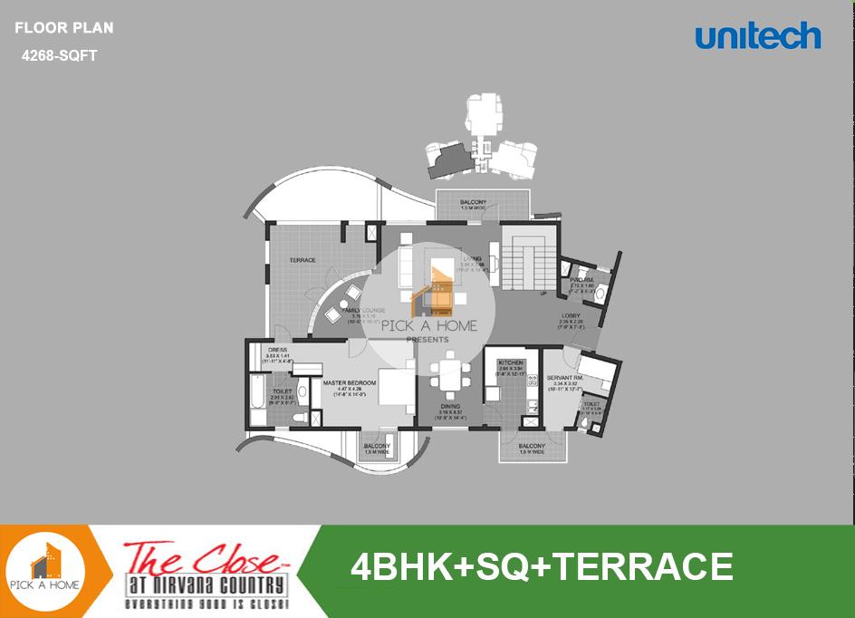 Duplex 4 BHK + Servant Room  (4268 sqFT) apartments for sale/rent in Unitech Limited UNITECH THE CLOSE SOUTH, NIRVANA COUNTRY I
