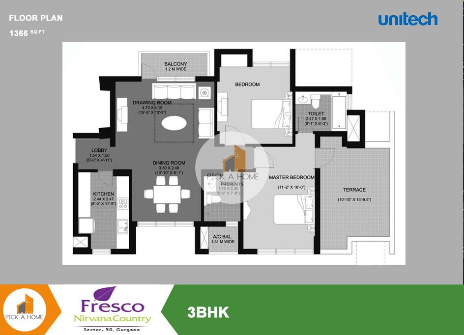 2 BHK (1366 sqFT) apartments for sale/rent in Unitech Limited UNITECH FRESCO, NIRVANA COUNTRY I