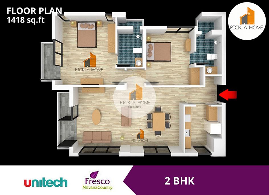 2 BHK (1418 sqFT) apartments for sale/rent in Unitech Limited UNITECH FRESCO, NIRVANA COUNTRY I