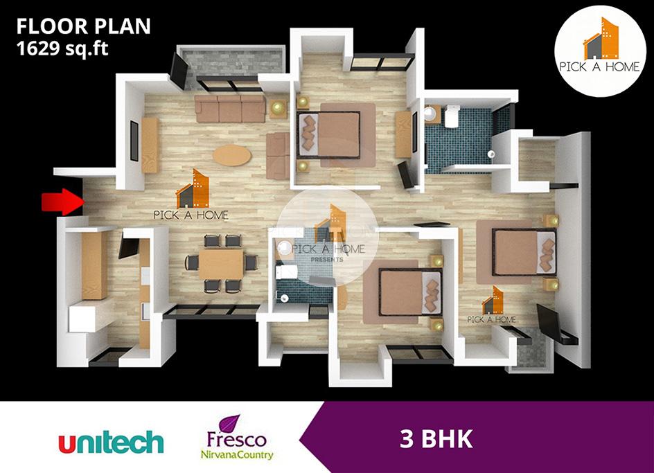 3 BHK (1629 sqFT) apartments for sale/rent in Unitech Limited UNITECH FRESCO, NIRVANA COUNTRY I