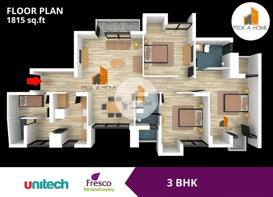 3 BHK (1815 sqFT) apartments for sale/rent in Unitech Limited UNITECH FRESCO, NIRVANA COUNTRY I