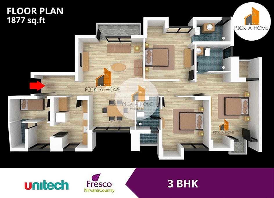 3 BHK + Servant Room  (1877 sqFT) apartments for sale/rent in Unitech Limited UNITECH FRESCO, NIRVANA COUNTRY I