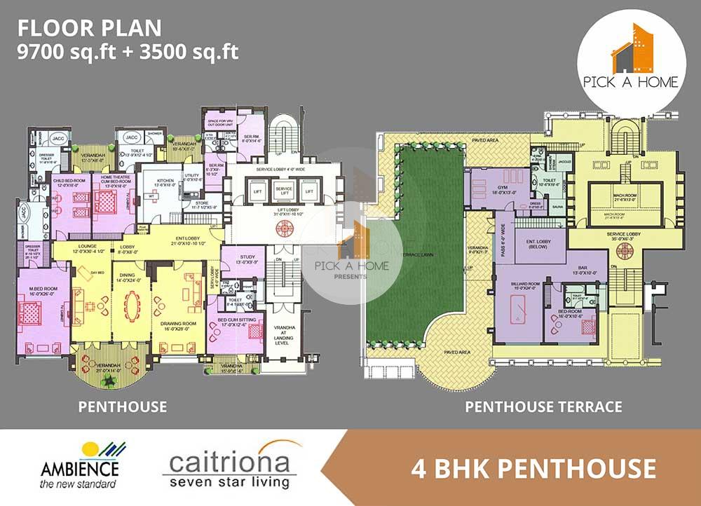 4 BHK PENTHOUSE (13200 sqFT) apartments for sale/rent in Ambience Builders Private Limited AMBIENCE CAITRIONA, AMBIENCE ISLAND