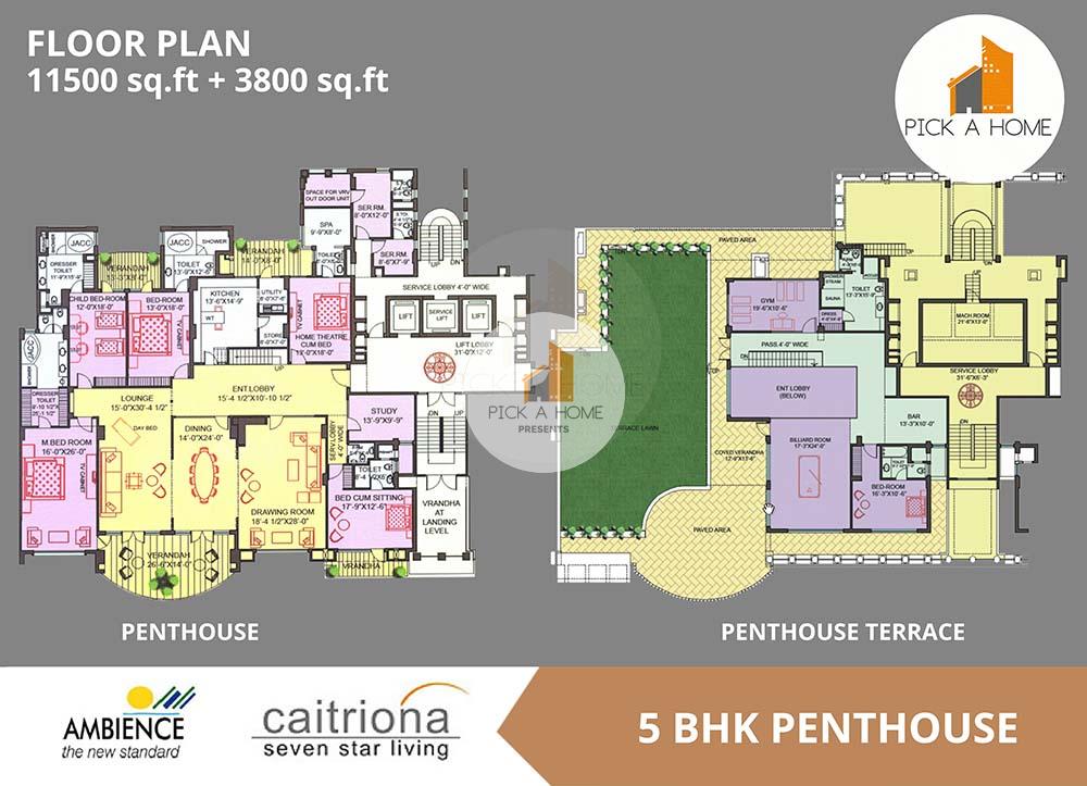 5 BHK PENTHOUSE (15300 sqFT) apartments for sale/rent in Ambience Builders Private Limited AMBIENCE CAITRIONA, AMBIENCE ISLAND