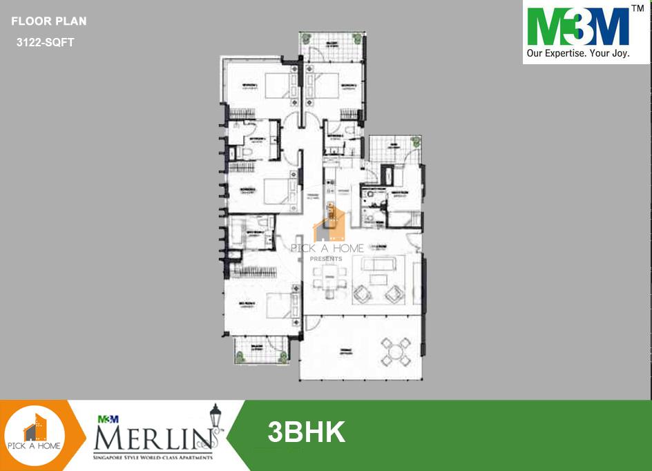 3BHK (3122 sq.ft) apartments for sale/rent in M3M India Limited M3M MERLIN, 