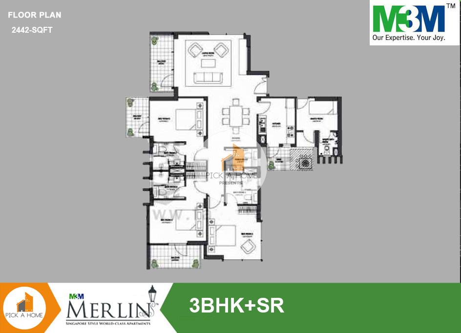 3BHK+SR (2442 sq.ft) apartments for sale/rent in M3M India Limited M3M MERLIN, 