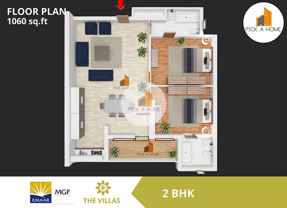 2 BHK (1060 sqFT) apartments for sale/rent in Emaar MGF Land Limited EMAAR MGF THE VILLAS , DLF PHASE 2