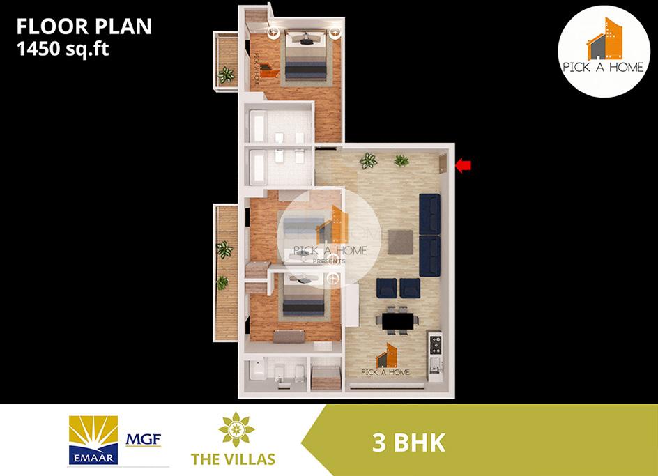 3 BHK (1450 sqFT) apartments for sale/rent in Emaar MGF Land Limited EMAAR MGF THE VILLAS , DLF PHASE 2