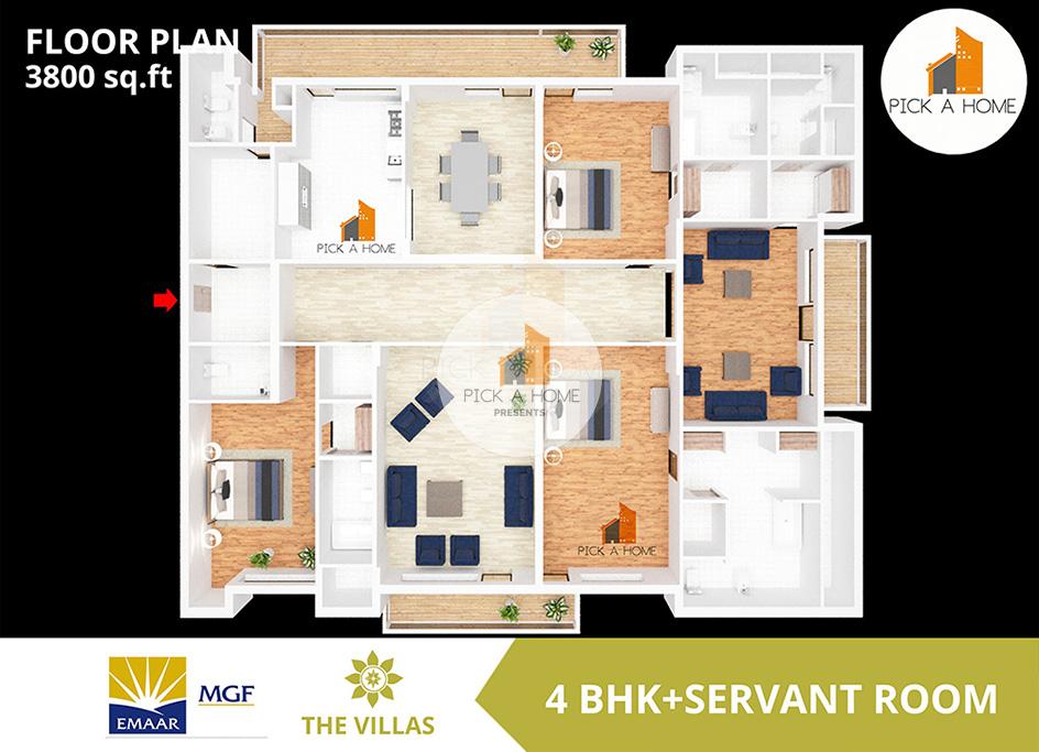 4 BHK + S.R. (4100 sqFT) apartments for sale/rent in Emaar MGF Land Limited EMAAR MGF THE VILLAS , DLF PHASE 2