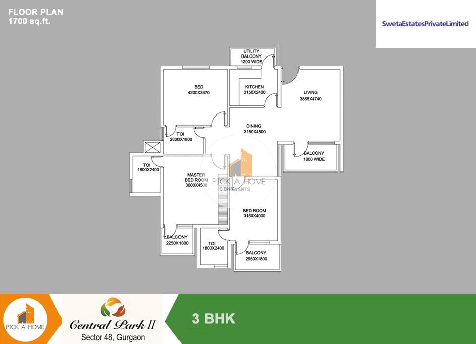 3 BHK (1700 sqFT) apartments for sale/rent in Sweta Estates Pvt. Ltd SWETA CENTRAL PARK II, SOHNA ROAD
