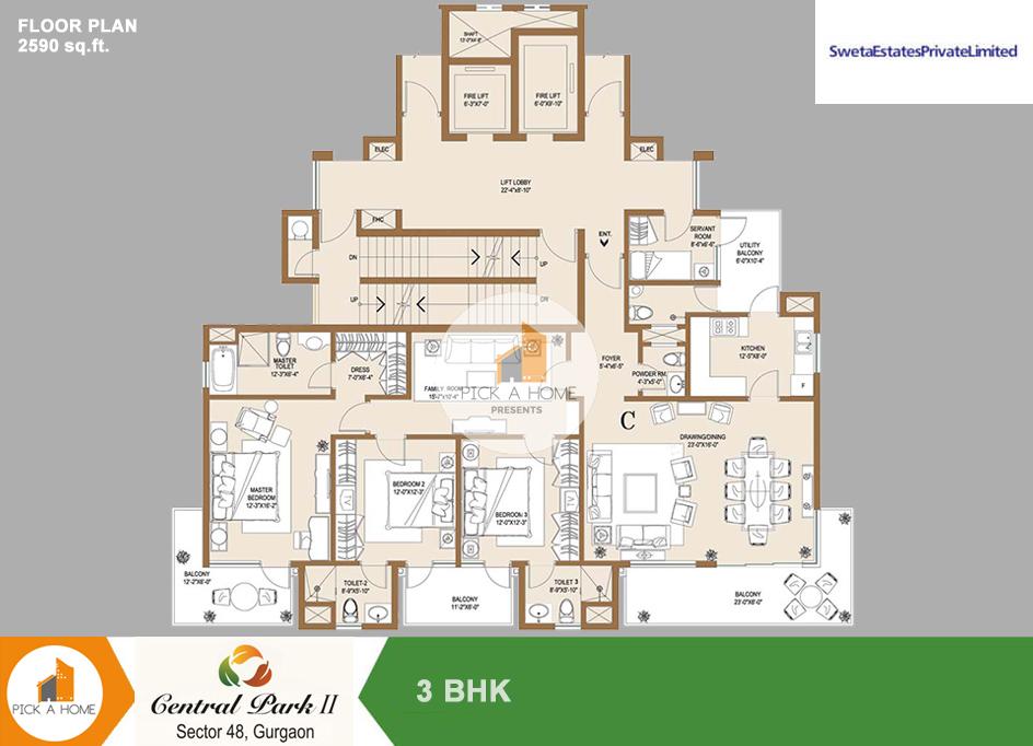 3 BHK + Servant (2590 sqFT) apartments for sale/rent in Sweta Estates Pvt. Ltd SWETA CENTRAL PARK II, SOHNA ROAD